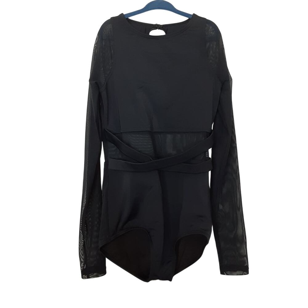 Balera Girl M Black Mesh Cutout Dance Leotard Long Sleeve Performance Gymnastics